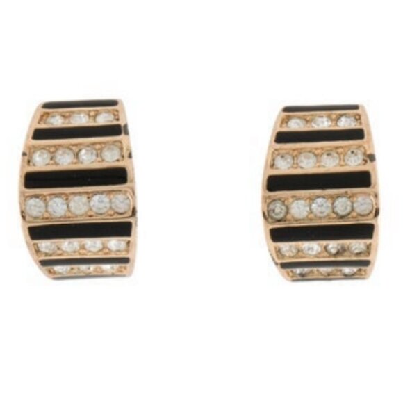 Authentic Christian Dior earrings gold plated 18K w crystals and Enamel - Picture 11 of 14